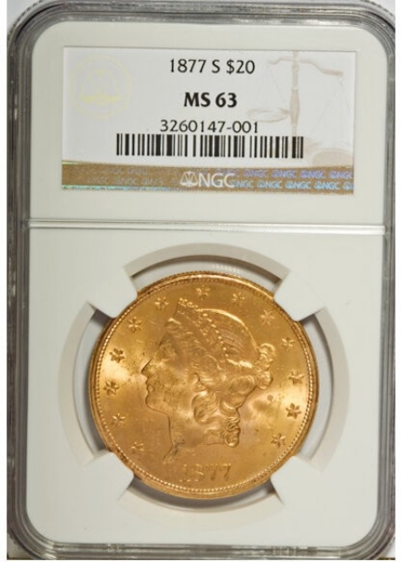1877S $20 Liberty Double Eagle MS63